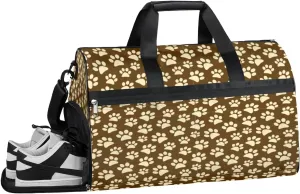 Paw Prints Brown Gym Bag for Men Women Fitness Workout Sports Duffle Bag with Shoes Compartment Vintage Water Resistant Overnight Weekender Duffel Bag