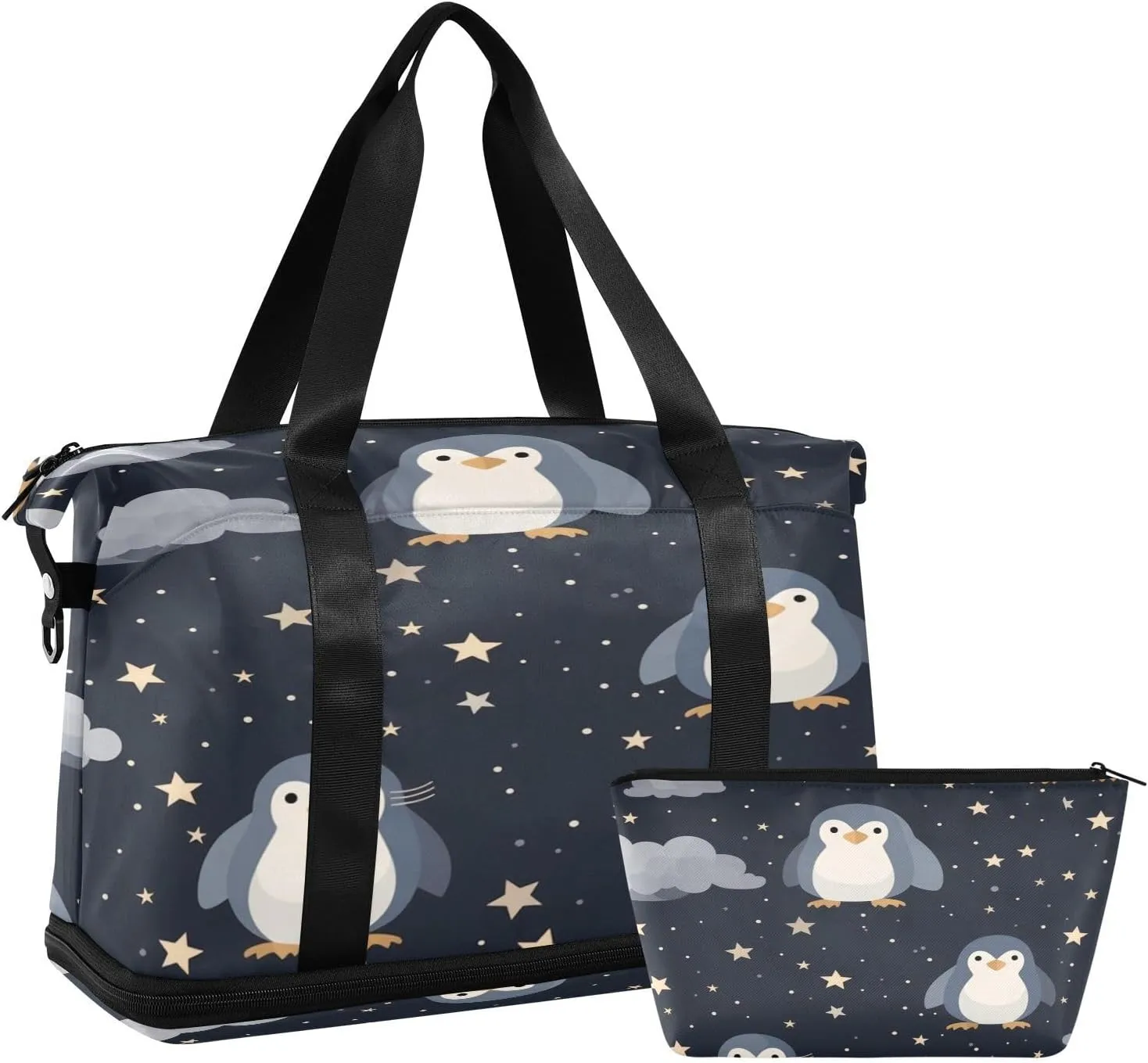 Penguins and Stars Gym Bag for Men Women with Shoes Compartment & Wet Pocket Sport Travel Duffel Bag Waterproof Weekender Overnight Bag