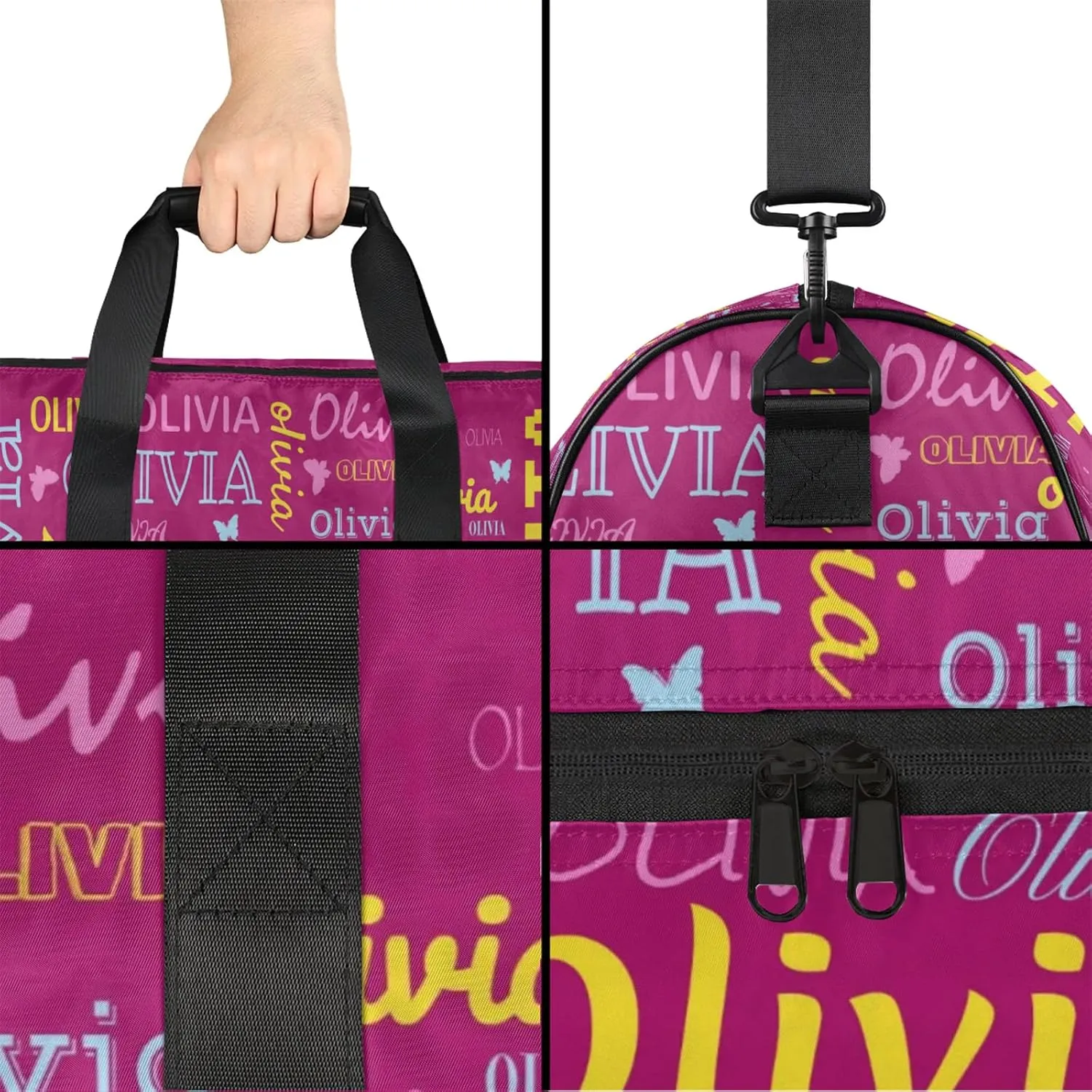 Personalized Butterfly Duffel Bag with Shoes Compartment Custom Name Travel Sports Bag for Women Men Waterproof Dance Ballet Bag Lightweight, Berry