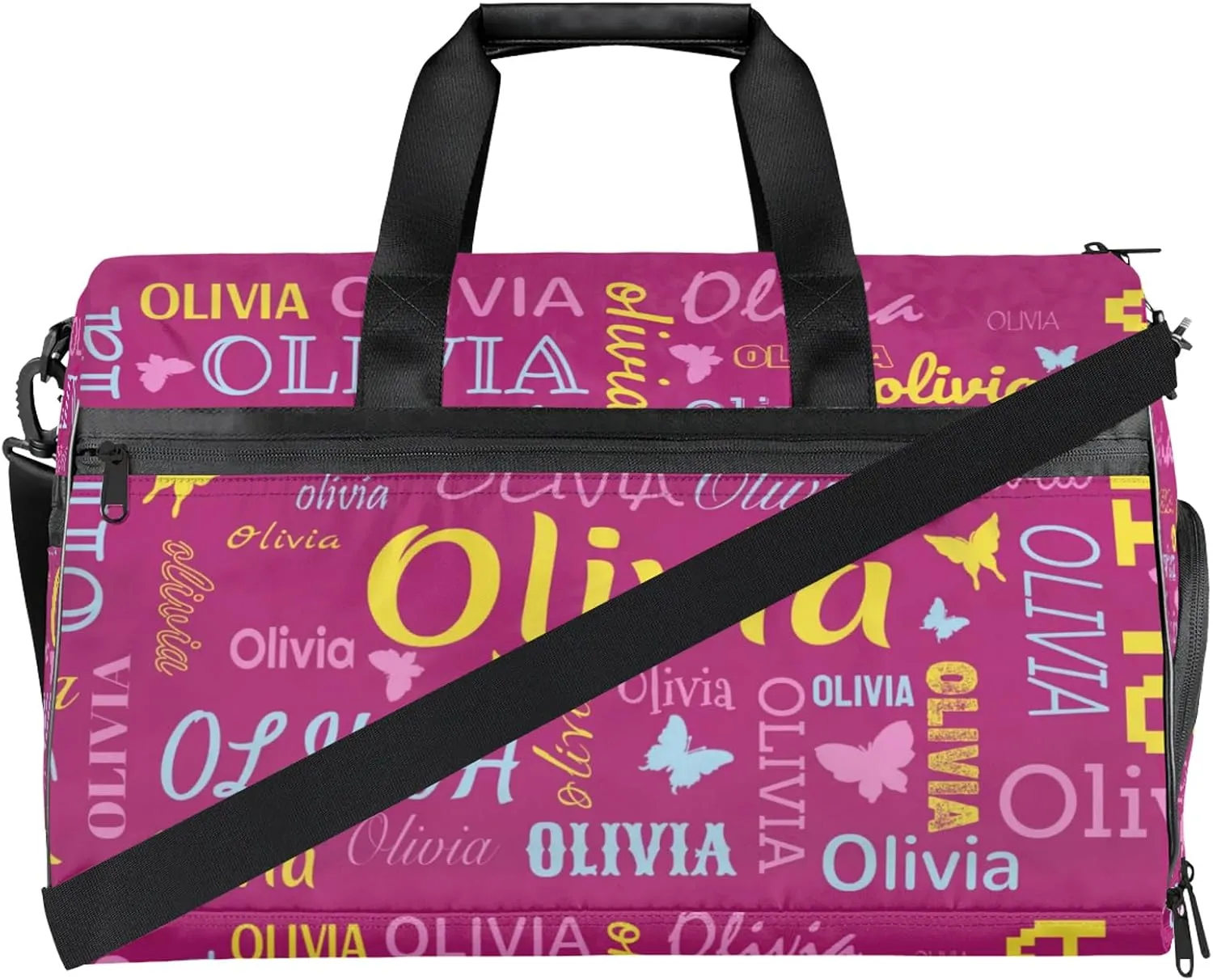 Personalized Butterfly Duffel Bag with Shoes Compartment Custom Name Travel Sports Bag for Women Men Waterproof Dance Ballet Bag Lightweight, Berry