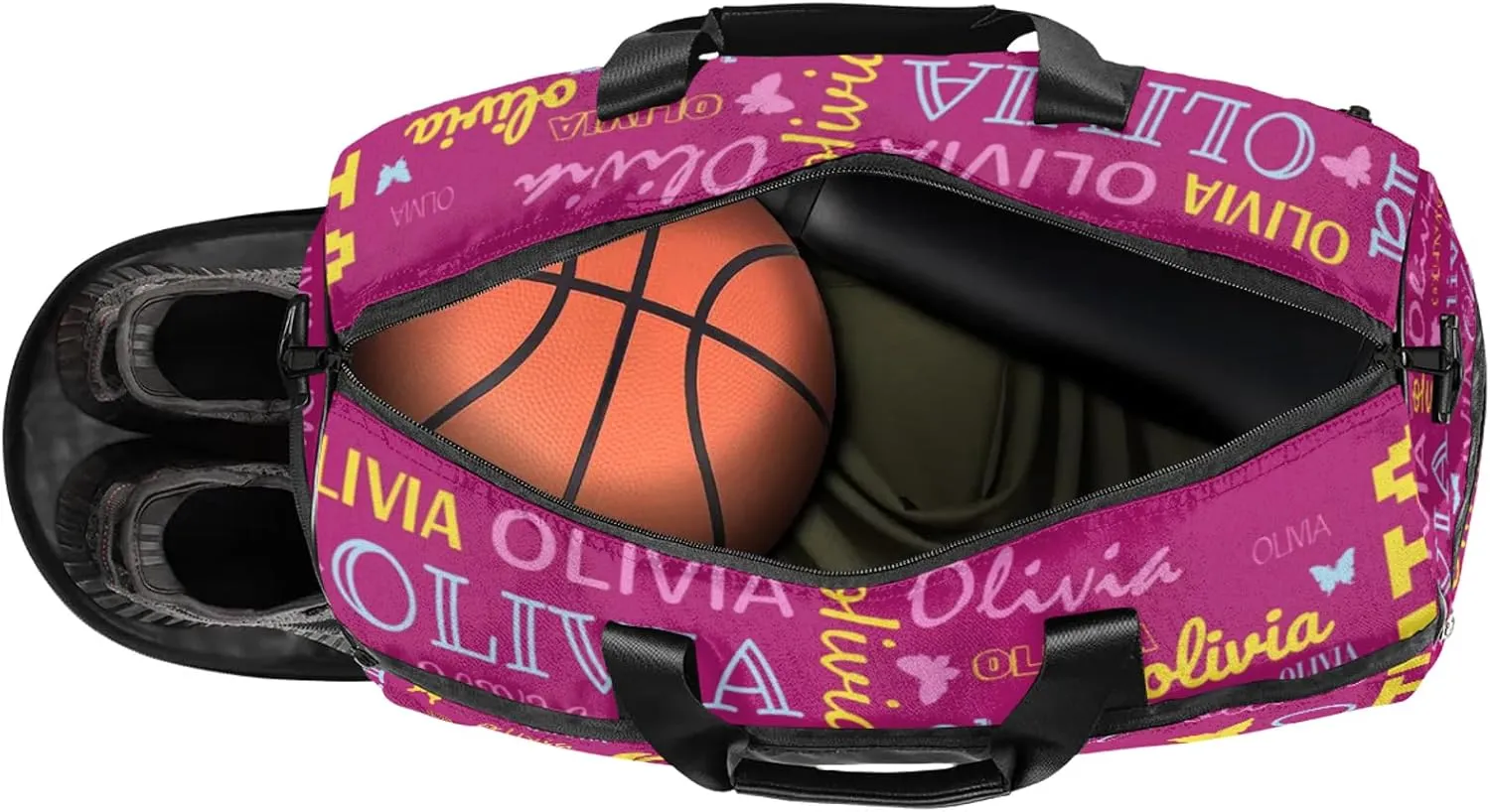 Personalized Butterfly Duffel Bag with Shoes Compartment Custom Name Travel Sports Bag for Women Men Waterproof Dance Ballet Bag Lightweight, Berry