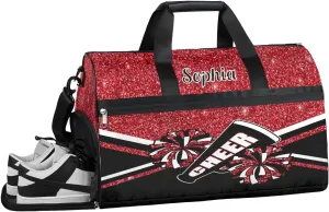 Personalized Cheer Bag Dance Bag for Girl Woman,Custom Gym Bag Sport Duffle Bag Overnight Bag With Shoes Compartment Glitter Red Cheerleading