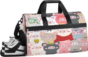 Pig Print Resistant Sports Gym Bag for Women Men Travel Duffel bag with Wet Pocket & Shoes Compartment Waterproof Weekender Bag 19.7"x9.9"x13"
