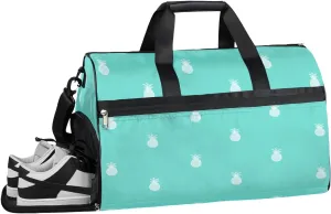Pineapple Turquoise White Gym Bag for Men Women Fitness Workout Sports Duffle Bag with Shoes Compartment Water Resistant Overnight Weekender Duffel Bag