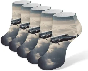 Plane in The Clouds Ankle Socks Soft Breathable No Show Socks Comfortable Cotton Low Cut Casual Socks for Women Men 5 Pairs