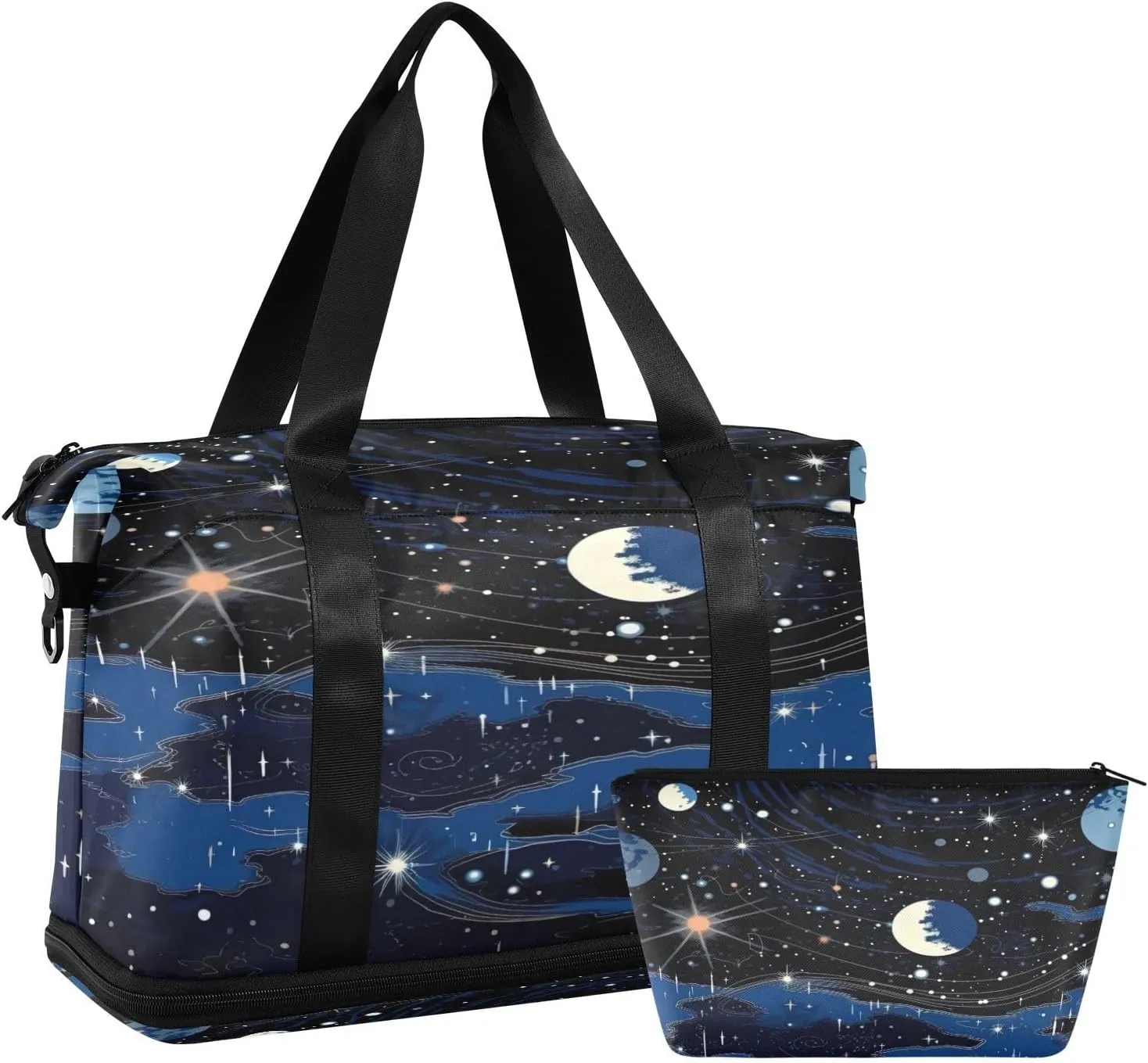 Planets and Stars Sports Gym Bag,Travel Duffel bag with Wet Pocket & Shoes Compartment Lightweight Waterproof Overnight Bag for Men Women