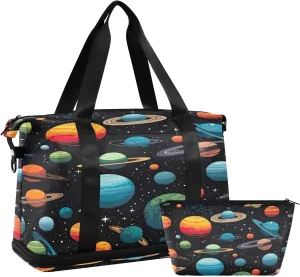 Planets and Stars Sports Gym Bag,Travel Duffel bag with Wet Pocket & Shoes Compartment Lightweight Waterproof Overnight Bag for Men Women