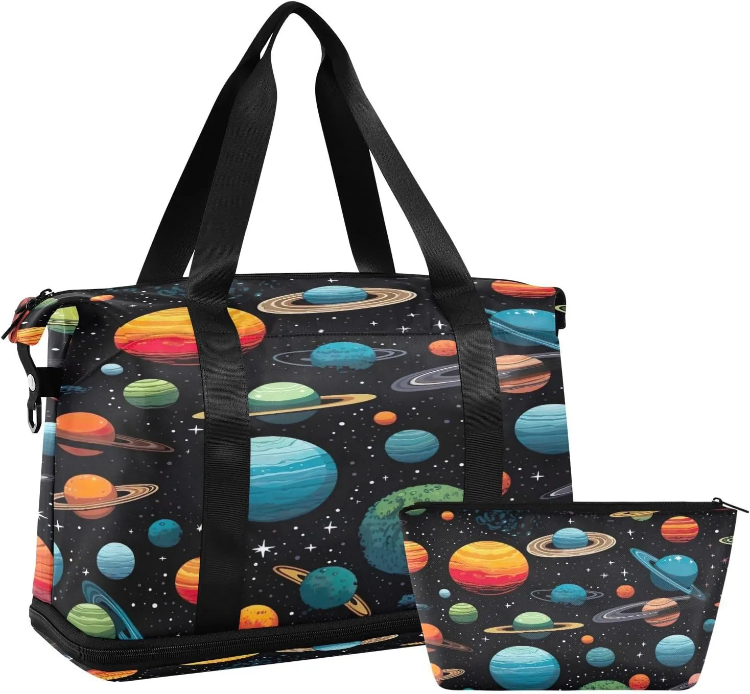 Planets and Stars Sports Gym Bag,Travel Duffel bag with Wet Pocket & Shoes Compartment Lightweight Waterproof Overnight Bag for Men Women