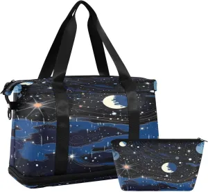 Planets and Stars Sports Gym Bag,Travel Duffel bag with Wet Pocket & Shoes Compartment Lightweight Waterproof Overnight Bag for Men Women