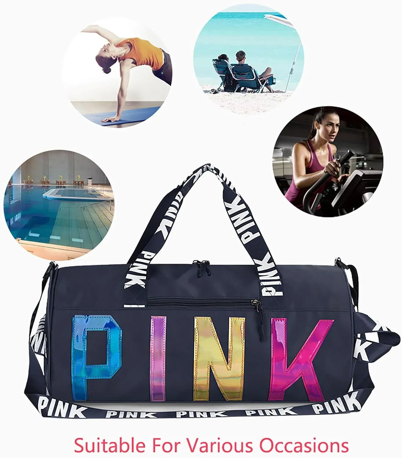 Printed Travel Tote Bag Dry Wet Separation Sports Duffels Bag with Shoes Compartment Weekender Bag for Women and Men (Dark Blue Laser)