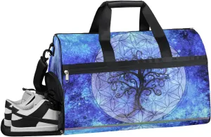 QsirBC Abstract Art Geometric Tree Gym Bag for Women Duffle Tote with Shoes Compartment Men Weekender Duffel For Travel Sports Swimming Overnight