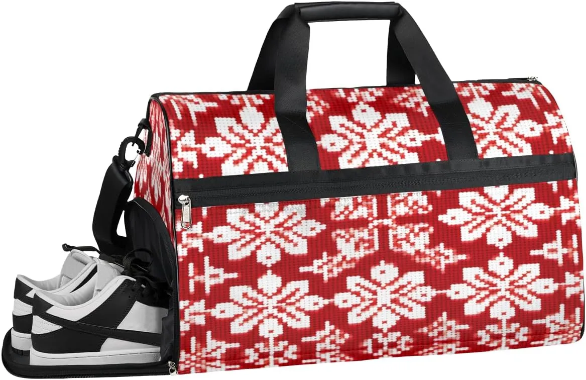 QsirBC Art The Christmas Style Gym Bag for Women Duffle Tote with Shoes Compartment Men Weekender Duffel For Travel Sports Swimming Overnight