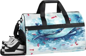 QsirBC Art Whale Fish Gym Bag for Women Duffle Tote with Shoes Compartment Men Weekender Duffel For Travel Sports Swimming Overnight