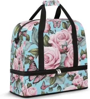 QsirBC Butterflies Animals Theme Gym Bag for Women Duffle Tote with Shoes Compartment Men Weekender Duffel for Dance Travel Sports Swimming Overnight