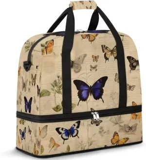 QsirBC Butterflies Funny Pattern Gym Bag for Women Duffle Tote with Shoes Compartment Men Weekender Duffel for Dance Travel Sports Swimming Overnight