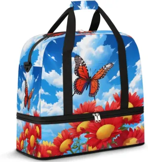 QsirBC Butterfly Lovely Style Gym Bag for Women Duffle Tote with Shoes Compartment Men Weekender Duffel for Dance Travel Sports Swimming Overnight