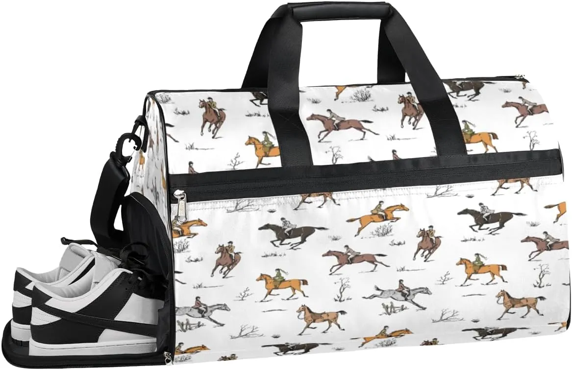 QsirBC Cartoon Horse Print Gym Bag for Women Duffle Tote with Shoes Compartment Men Weekender Duffel For Travel Sports Swimming Overnight
