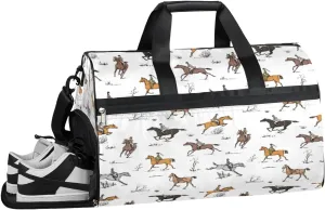 QsirBC Cartoon Horse Print Gym Bag for Women Duffle Tote with Shoes Compartment Men Weekender Duffel For Travel Sports Swimming Overnight