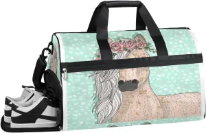 QsirBC Cute Horse Flower Gym Bag for Women Duffle Tote with Shoes Compartment Men Weekender Duffel For Travel Sports Swimming Overnight
