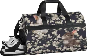QsirBC Floral Rabbits Style Gym Bag for Women Duffle Tote with Shoes Compartment Men Weekender Duffel For Travel Sports Swimming Overnight