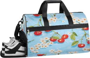 QsirBC Plants Cherries Design Gym Bag for Women Duffle Tote with Shoes Compartment Men Weekender Duffel for Travel Swimming Sports Overnight