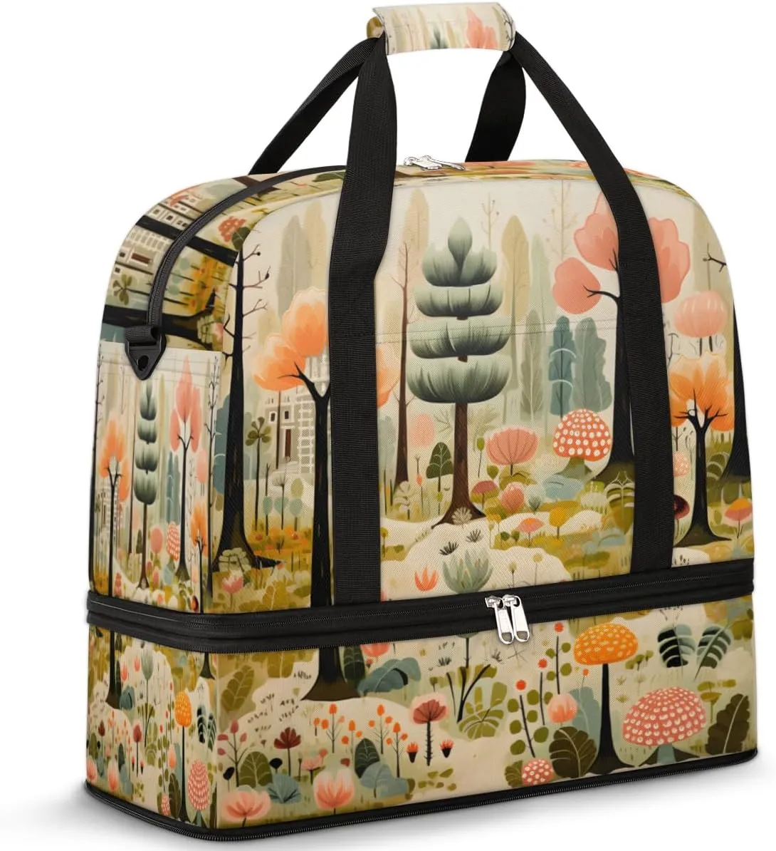 QsirBC Trees Plants Gym Bag for Women Duffle Tote with Shoes Compartment Men Weekender Duffel for Dance Travel Sports Swimming Overnight