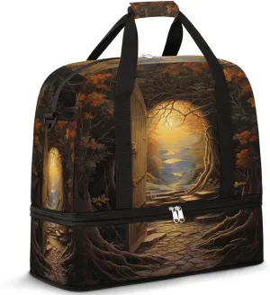 QsirBC Trees Theme Design Gym Bag for Women Duffle Tote with Shoes Compartment Men Weekender Duffel for Dance Travel Sports Swimming Overnight