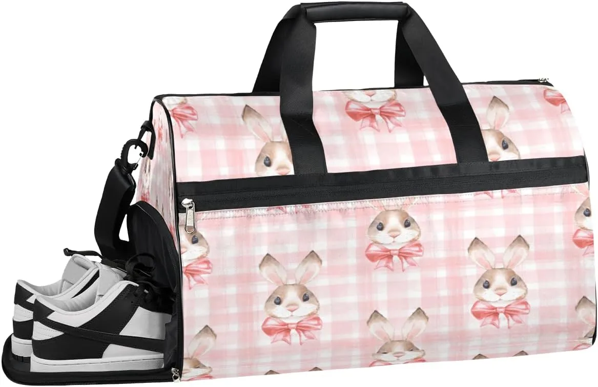 Rabbits Grids Resistant Sports Gym Bag for Women Men Travel Duffel bag with Wet Pocket & Shoes Compartment Waterproof Weekender Bag 19.7"x9.9"x13"