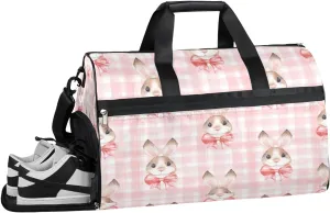 Rabbits Grids Resistant Sports Gym Bag for Women Men Travel Duffel bag with Wet Pocket & Shoes Compartment Waterproof Weekender Bag 19.7"x9.9"x13"