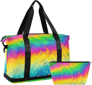 Rainbow Tie Dye Weekender Bags for Women Travel Duffel Bags with Shoe Compartment Overnight Bag Carry on Sports Duffel Bag with Toiletry Bag for Travel/Business/Gift Rainbow Tie Dye 01