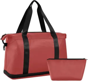 Red Brown Weekender Bags for Women Travel Duffel Bags with Shoe Compartment Overnight Bag Carry on Sports Duffel Bag with Toiletry Bag for Travel/Business/Gift Red Brown