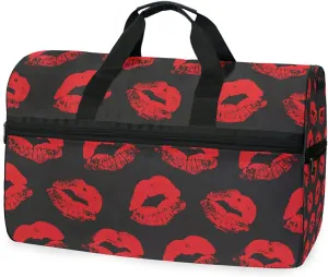 Red Lips Kiss Prints Travel Duffel Bag Luggage Sports Gym Bag With Shoes Compartment Large Capacity Lightweight Duffle Bag For Men Women
