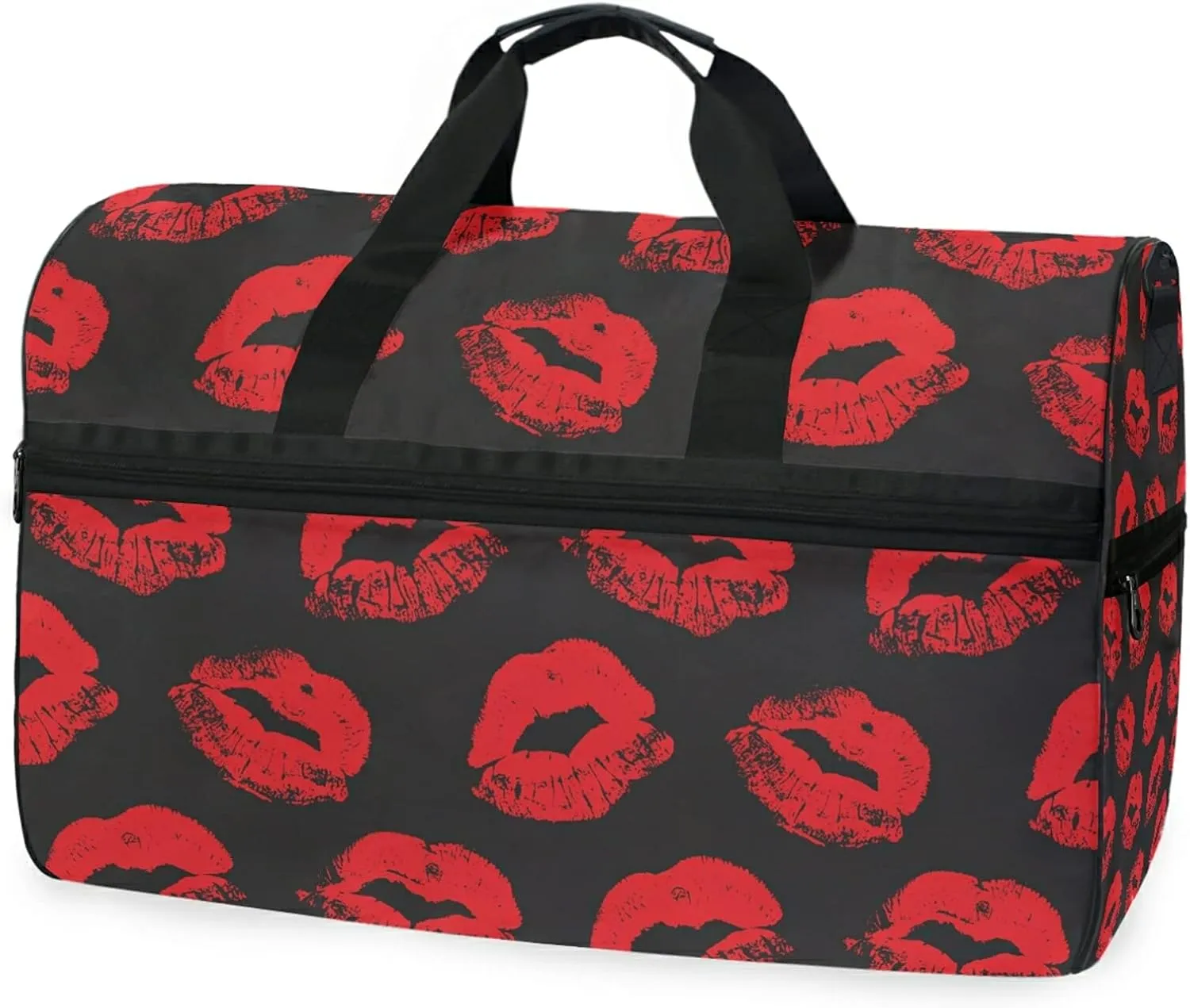 Red Lips Kiss Prints Travel Duffel Bag Luggage Sports Gym Bag With Shoes Compartment Large Capacity Lightweight Duffle Bag For Men Women