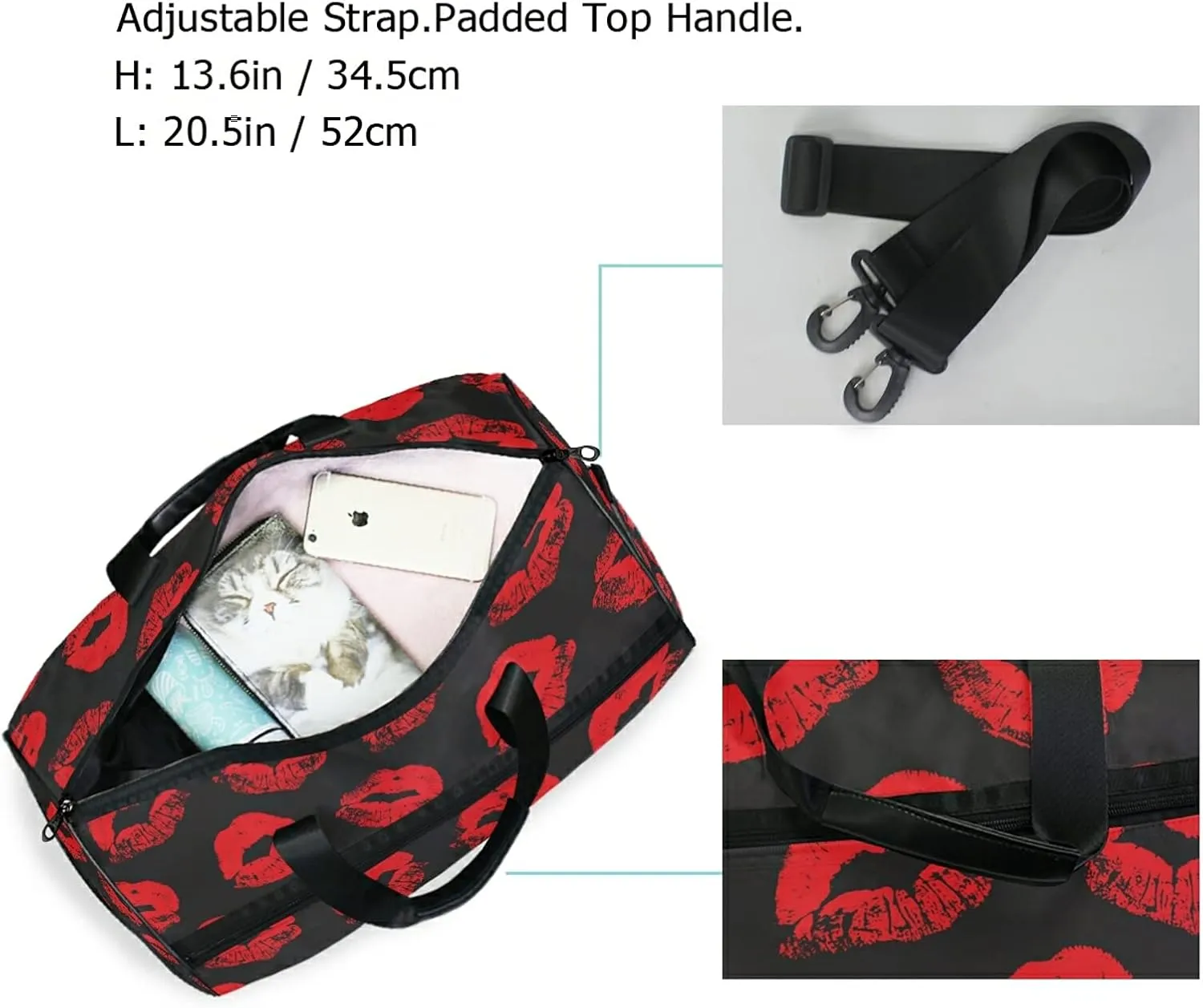Red Lips Kiss Prints Travel Duffel Bag Luggage Sports Gym Bag With Shoes Compartment Large Capacity Lightweight Duffle Bag For Men Women