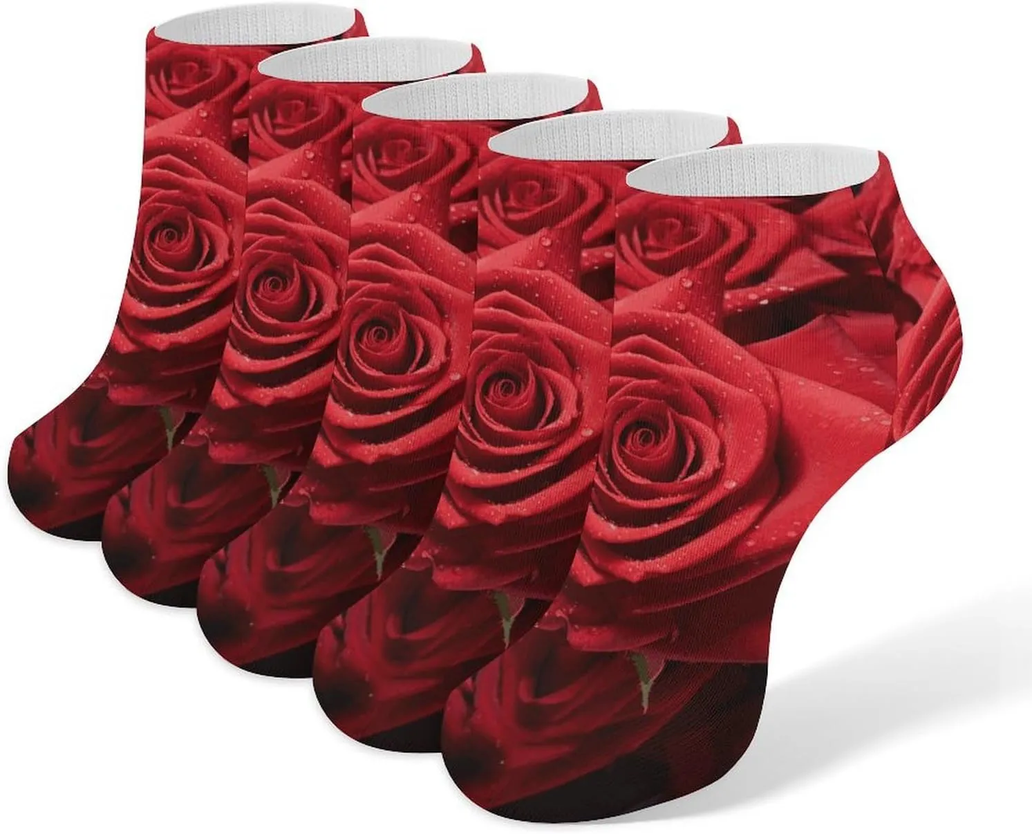 Red Rose4 Ankle Socks Soft Breathable No Show Socks Comfortable Cotton Low Cut Casual Socks for Women Men 5 Pairs