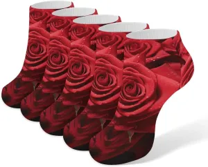 Red Rose4 Ankle Socks Soft Breathable No Show Socks Comfortable Cotton Low Cut Casual Socks for Women Men 5 Pairs