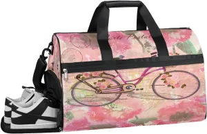 Retro Bicycle Aesthetic Gym Bag for Men Women Fitness Workout Sports Duffle Bag with Shoes Compartment Water Resistant Overnight Weekender Duffel Bag