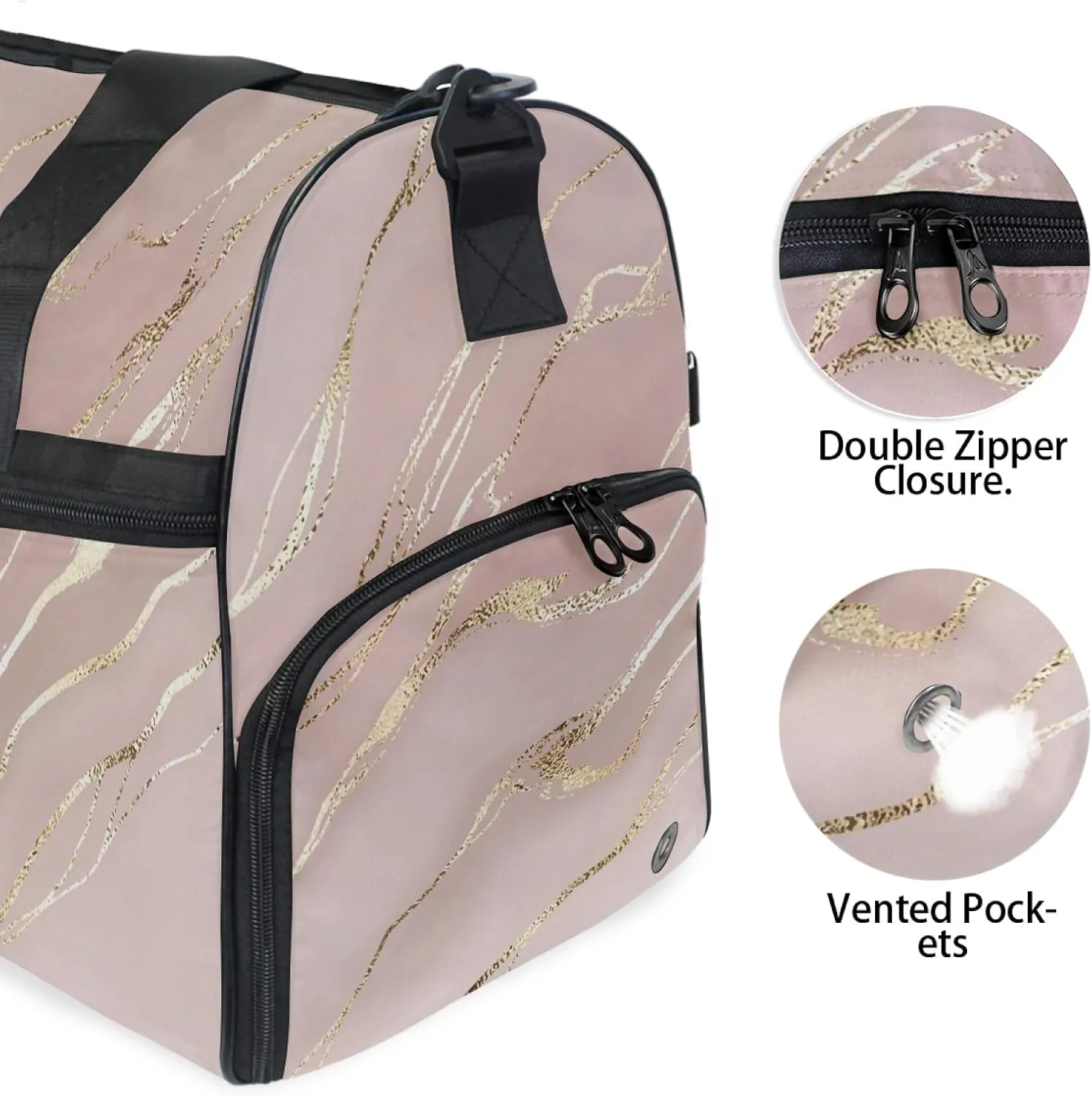 Rose Gold Marble Print Travel Duffel Bag Luggage Sports Gym Bag With Shoes Compartment Large Capacity Lightweight Duffle Bag For Men Women