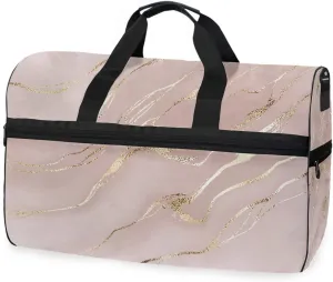 Rose Gold Marble Print Travel Duffel Bag Luggage Sports Gym Bag With Shoes Compartment Large Capacity Lightweight Duffle Bag For Men Women