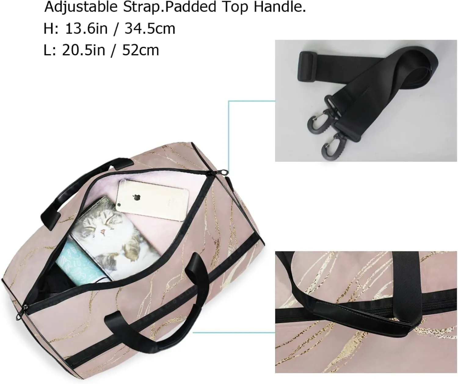 Rose Gold Marble Print Travel Duffel Bag Luggage Sports Gym Bag With Shoes Compartment Large Capacity Lightweight Duffle Bag For Men Women