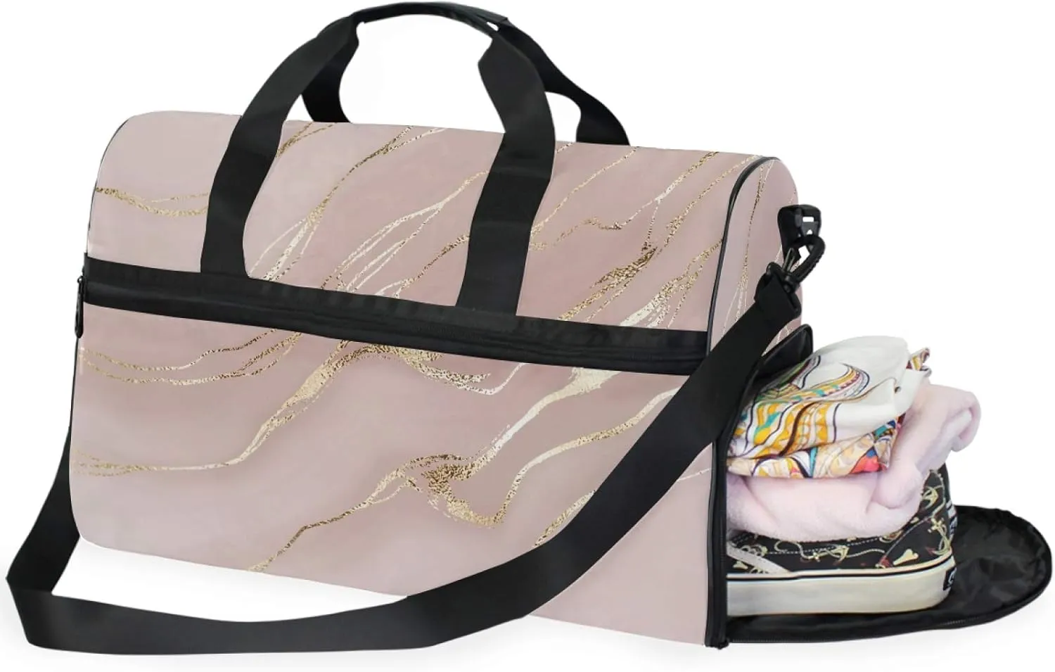 Rose Gold Marble Print Travel Duffel Bag Luggage Sports Gym Bag With Shoes Compartment Large Capacity Lightweight Duffle Bag For Men Women