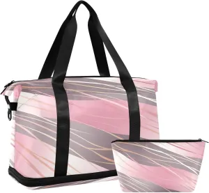 Rose Gold Wavy Line Gym Bag for Men Women with Shoes Compartment & Wet Pocket Sport Travel Duffel Bag Waterproof Weekender Overnight Bag
