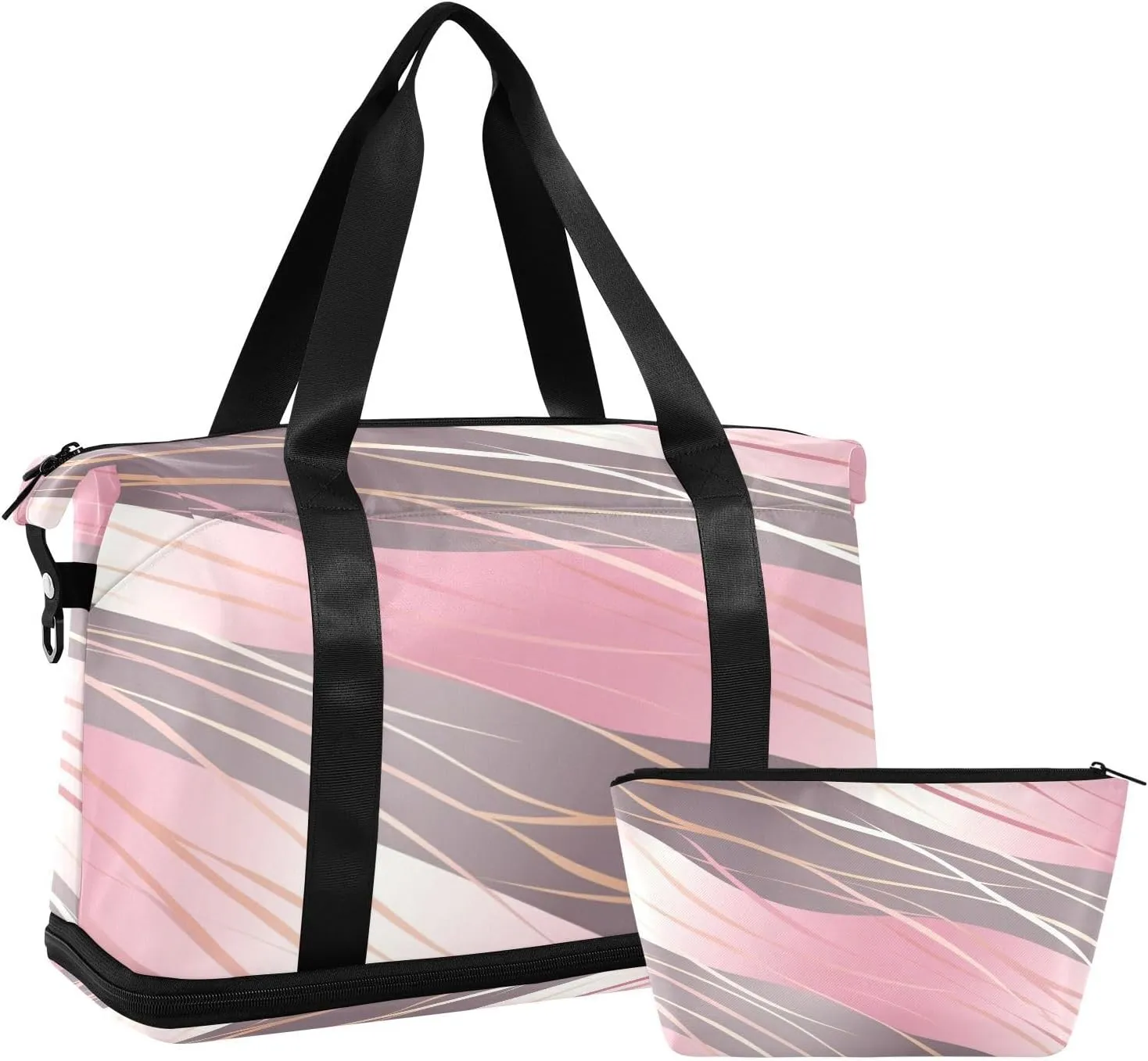 Rose Gold Wavy Line Gym Bag for Men Women with Shoes Compartment & Wet Pocket Sport Travel Duffel Bag Waterproof Weekender Overnight Bag