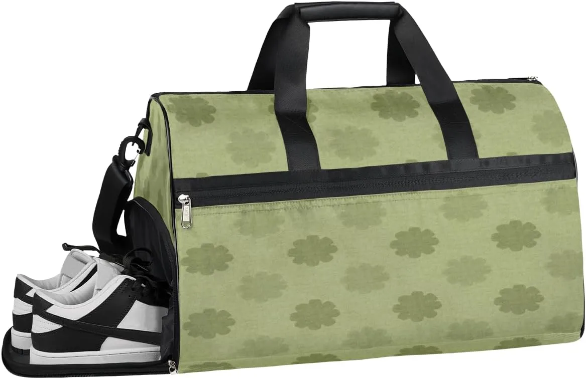 Sage Green Abstract Gym Bag for Men Women Fitness Workout Sports Duffle Bag with Shoes Compartment Water Resistant Overnight Weekender Duffel Bag