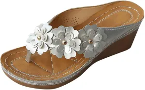 Sandals for Women Comfortable Wedge Platform Flip Flops Flat Open Toe Silppers Dressy Casual Walking Shoes Chic Flower Beach Vacation Sandals with Arch Support