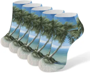 Sea Palm Trees Ankle Socks Soft Breathable No Show Socks Comfortable Cotton Low Cut Casual Socks for Women Men 5 Pairs