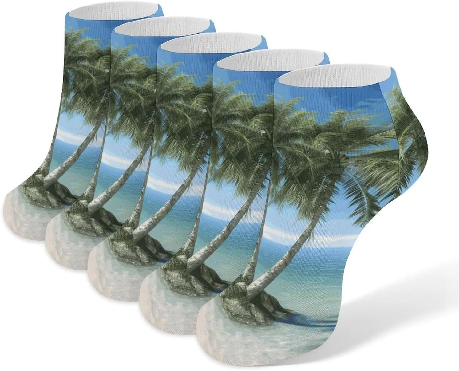 Sea Palm Trees Ankle Socks Soft Breathable No Show Socks Comfortable Cotton Low Cut Casual Socks for Women Men 5 Pairs