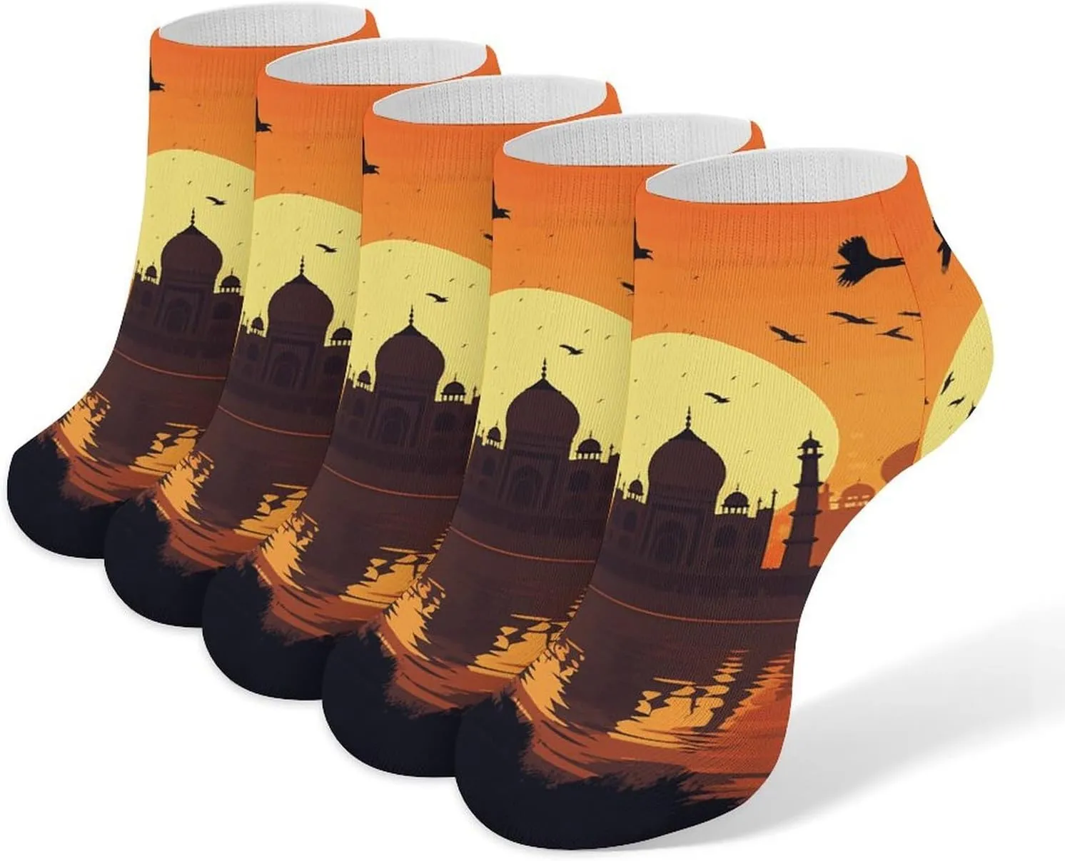 Silhouette Building Birds Ankle Socks Soft Breathable No Show Socks Comfortable Cotton Low Cut Casual Socks for Women Men 5 Pairs