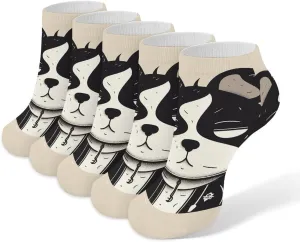 Simple Black And White Dog Ankle Socks Soft Breathable No Show Socks Comfortable Cotton Low Cut Casual Socks for Women Men 5 Pairs