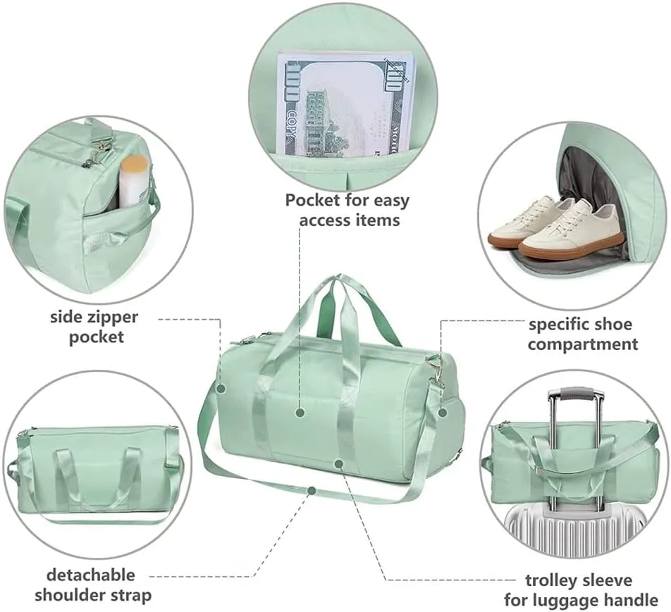Small Size Gym Bag for Women and Men, Workout Bag for Sports and Weekend Getaway, Waterproof Travel Duffel Bag with Shoe and Wet Clothes Compartments (DEEP GREEN)